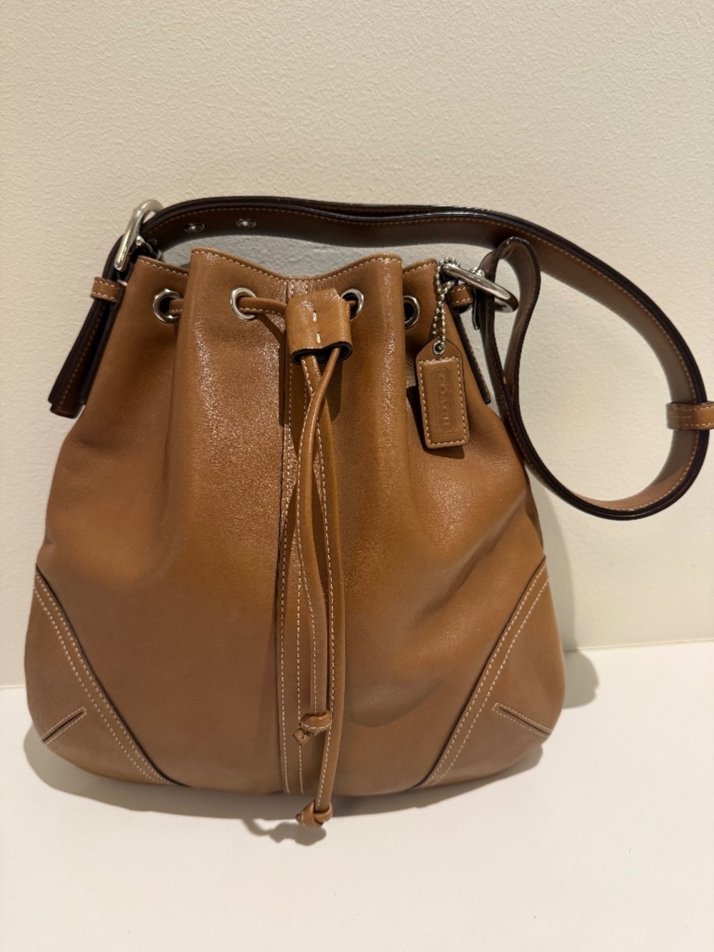Coach Tan Leather Drawstring Shoulder Bag